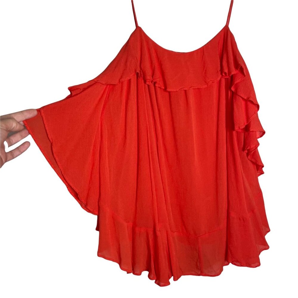 Free People Cascades Ruffle Cami in Coral Red Orange Flowy Size XS - Picture 3 of 9